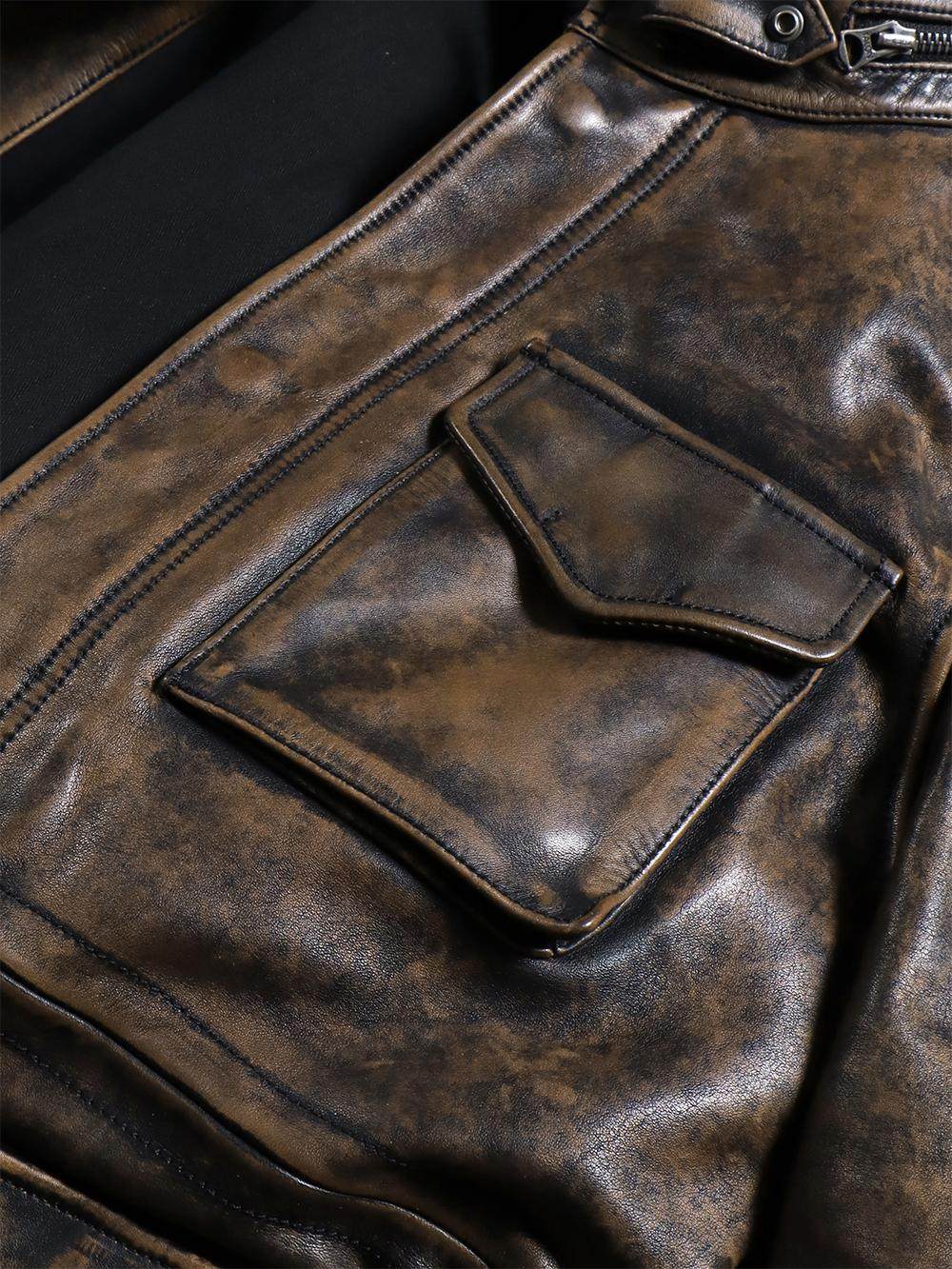 American Retro Cowhide Jacket Mid-length Hunting Suit Men Genuine