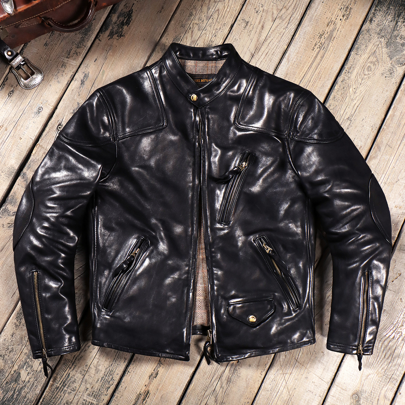 1.6mm Graduation Edition Black Warrior Vegetable-Tanned Horse Leather Venom Motorcycle Leather Jacket Heavy Washed Vintage Men's Leather Jacket