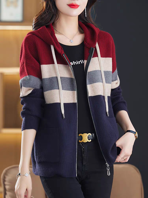 Zipper Knit Cardigan Sweater for Women 2026 Spring and Autumn New Style Jacket Hooded Sweatshirt Plus Size Spring and Autumn Outerwear Zipper Knit Cardigan Sweater for Women 2026 Spring and Autumn New Style Jacket Hooded Sweatshirt Plus Size Spring and Autumn Outerwear