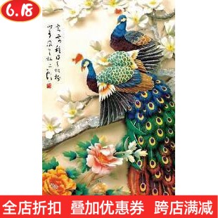 Precision printing France DMC cross embroidered living room big picture vertical version peacock peony