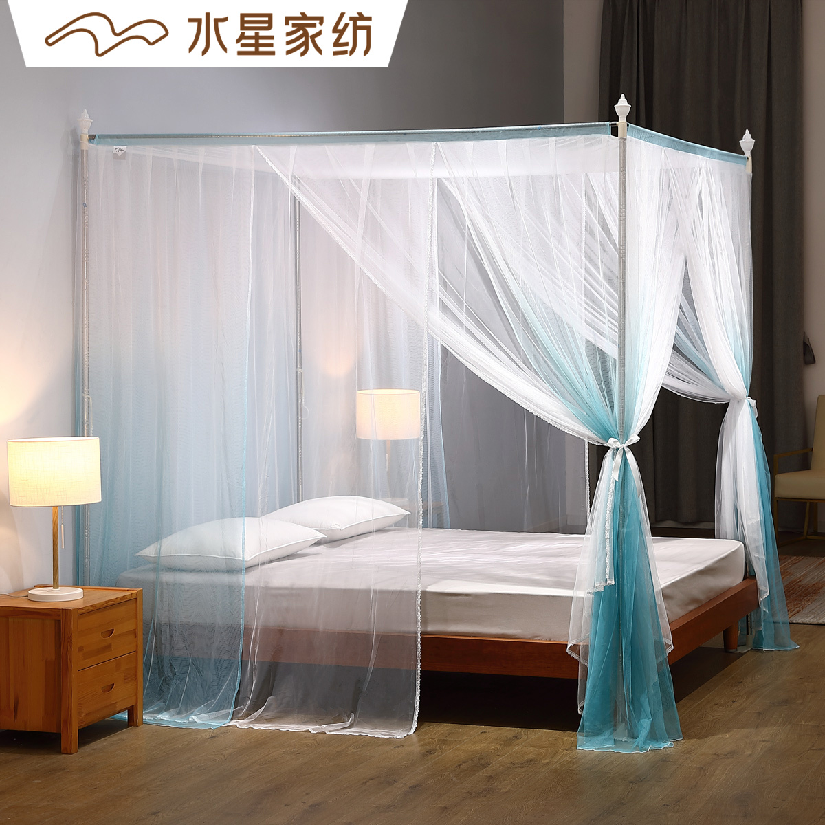 Mercury home textile new three-door floor-to-ceiling mosquito net 1 5m household bracket Court princess wind 1 8m bed pattern account