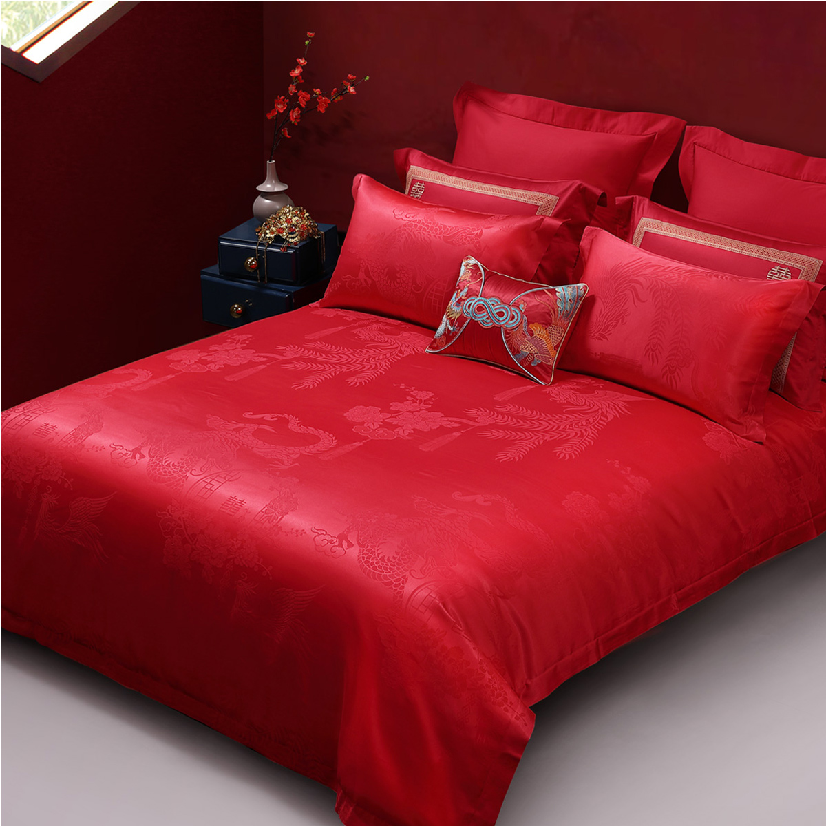 Waterstar Home Textile Wedding Qing Four Sets New Wedding Bed Bedding Wedding Large Red Quilt Cover Wedding House Festive Kit Bed Goods