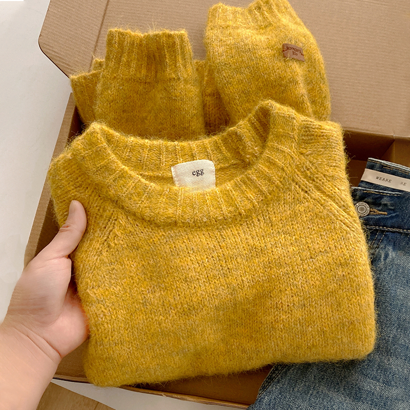 【Egg】Knitted Sweater with a Plush Feel, Pullover Round Neck Sweater for Women, Autumn and Winter, Loose and Lazy Style, Soft and Cozy Top