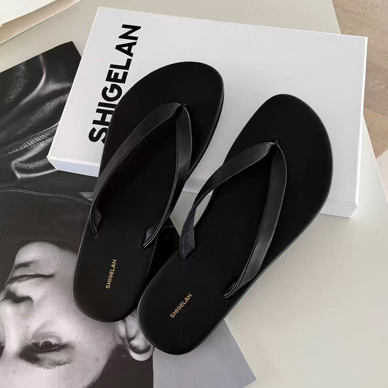 Poetryland Women's Flip-Flops 2026 Summer Korean Style Genuine Leather Versatile Thick-Soled Outdoor Vacation Beach Sandals Trendy