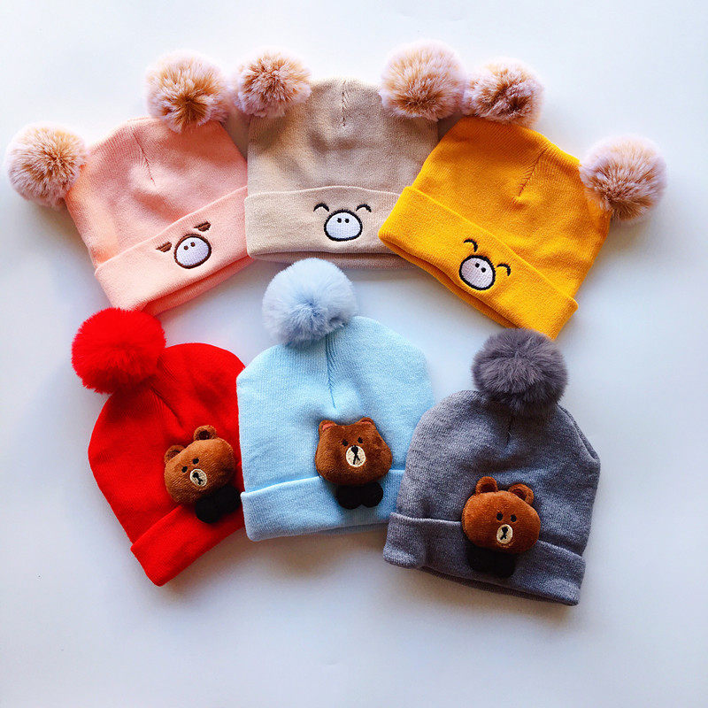 Baby hat wool hat girl boy newborn baby hat autumn and winter thickened cotton hat newborn baby hat