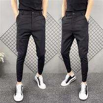 Internet celebrity trousers mens spring and autumn casual trousers Korean version of trendy trousers slim-fit black bunched trousers spirit guy trousers trousers