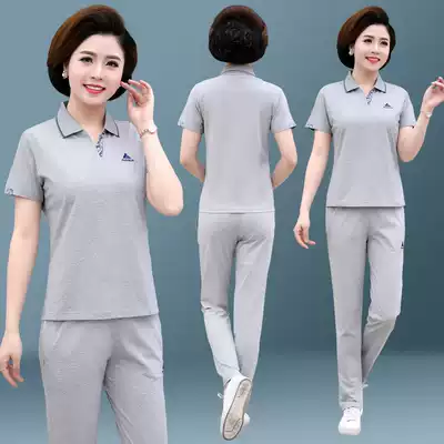 2020 Summer new middle-aged and elderly sports suit women's short sleeve casual T-shirt large size loose mother two-piece set