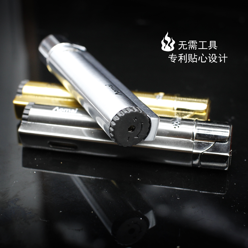 Omai Aomai kim loại sáng tạo chống gió thẳng vào ngọn lửa bơm hơi màu xanh ngọn lửa cá tính quà tặng tùy chỉnh chữ - Bật lửa bật lửa đẹp giá rẻ