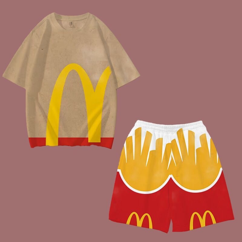 Mcdonald's Pattern Round-Neck Short-Sleeve Shorts Set Fun and Quirky Two-Dimensional Cosplay Clothes Dormitory Funny Pajamas