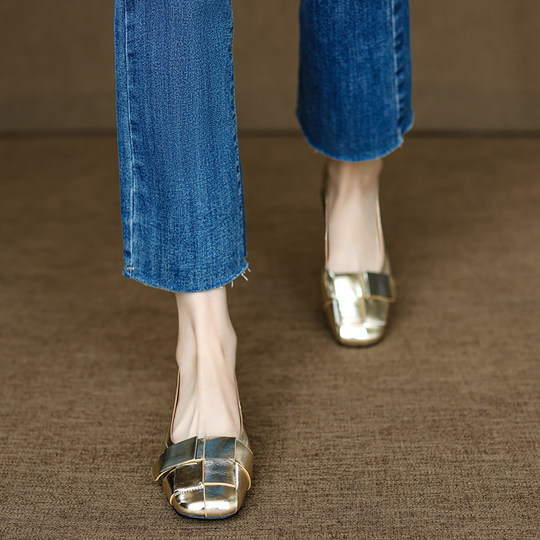 Italy Corso Venezia~ Woven Square-Toe Slip-On Shallow Shoes for Women, New Slimming Flat Shoes