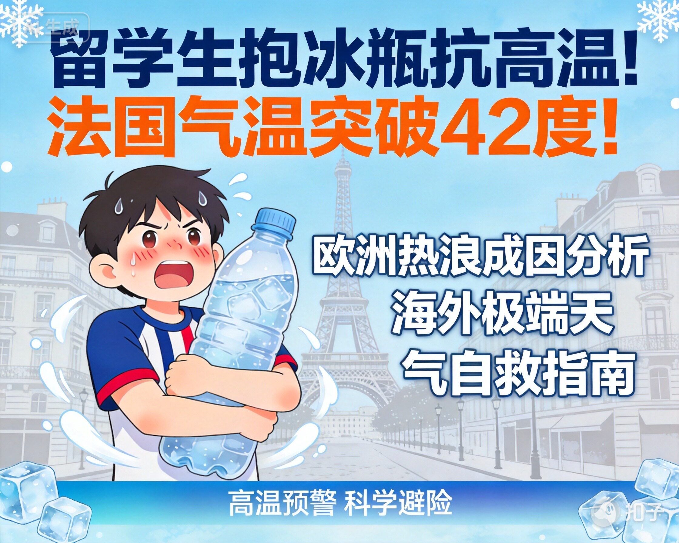 法国留学生抱冰瓶抗高温!欧洲热浪成因、海外极端天气自救指南