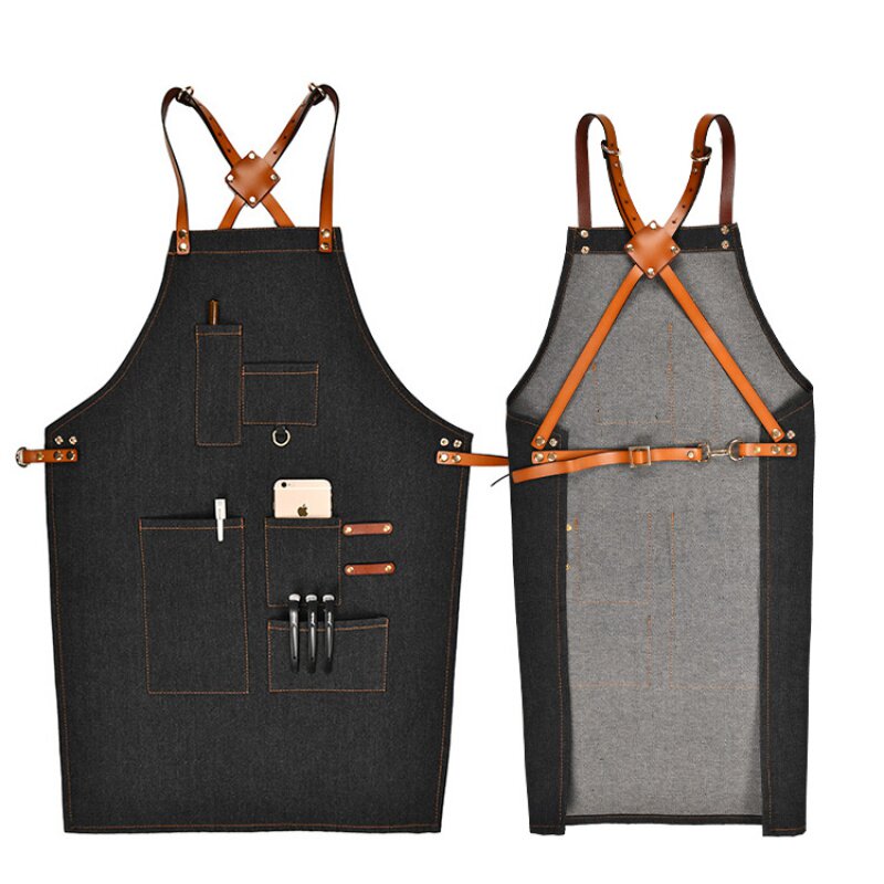 Coffee Division Cowboy Apron Korean version retro style hairdresser canvas apron can customize LOGO tattooist work-Taobao