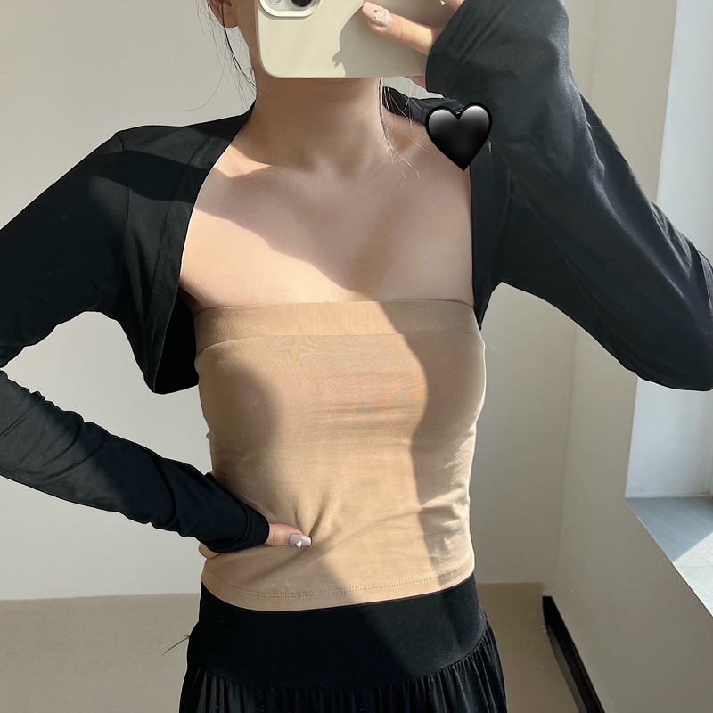 French-Style Elegant Vest, Modal Short Outerwear Shawl Jacket, Summer Sun-Protective Long-Sleeve Cardigan for Women, Black
