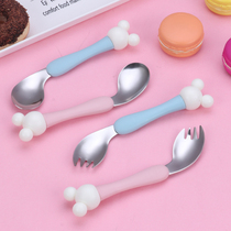 304 Stainless Steel Cutlery Suit Elbow Spoon Fork Suit Bent Handle Cartoon Mickey Baby Learn To Eat Spoon