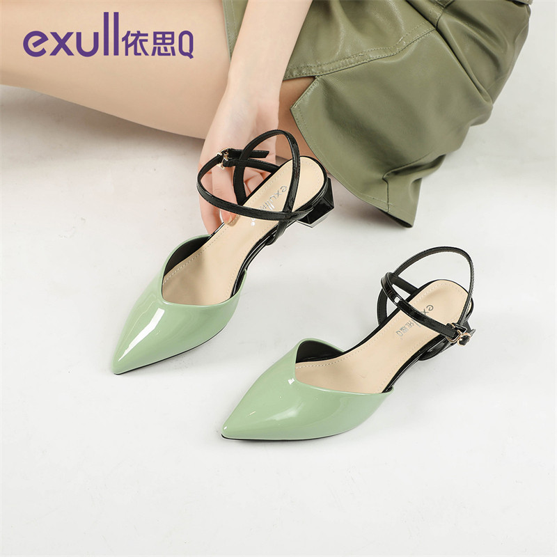 Yesq Girls High heel Shoes 2022 New small crowdDesign Fashion collage Painted Leather Korean Sandal Tip