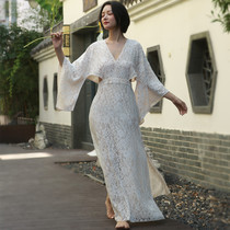 Flora Bridal womens morning gown Wedding kimono vacation dress Japanese lace sexy split summer and autumn long section