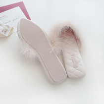 Bride wedding slippers fluffy home shoes Bridesmaid soft-soled Ostrich wool satin wedding woman