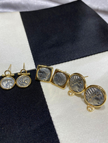 18k gold coin ear nail with 925 silver coin ear nail grandmother Green Old Coin ear retro - intelligent woman with a strong ear