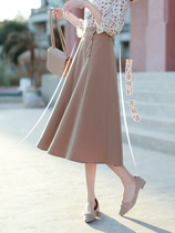 Su Ben high texture skirt 2021 early spring new literary skirt high waist A word thin high skirt Camel female