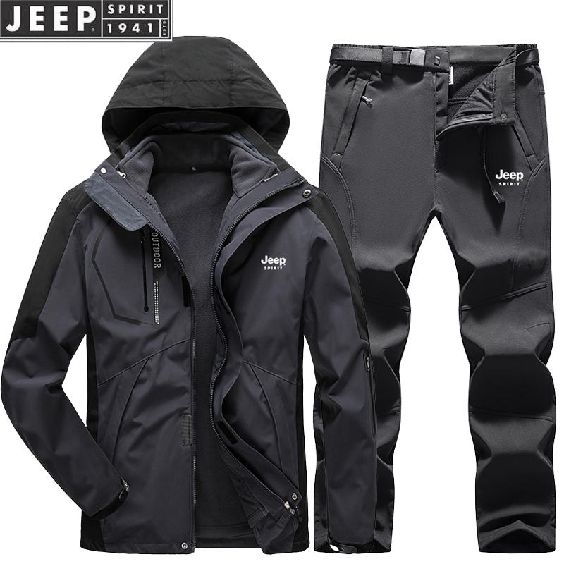 JEEP Gip Outdoor Tide Card Submachine Clothing Suit Pants Suit for men and women Autumn Winter Triple Two sets of climbing jacket jacket