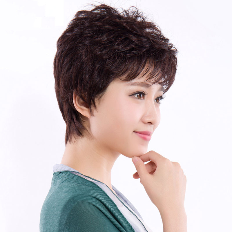 Real Hair Wig Female Short Hair Hair Hair Hair Mom Short Curly
