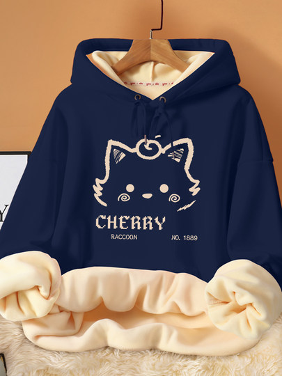 2025 New Autumn and Winter Velvet Thickened Pullover Clothes for Junior High School Students Jacket Tops Hooded Right Shoulder Sweatshirt Women