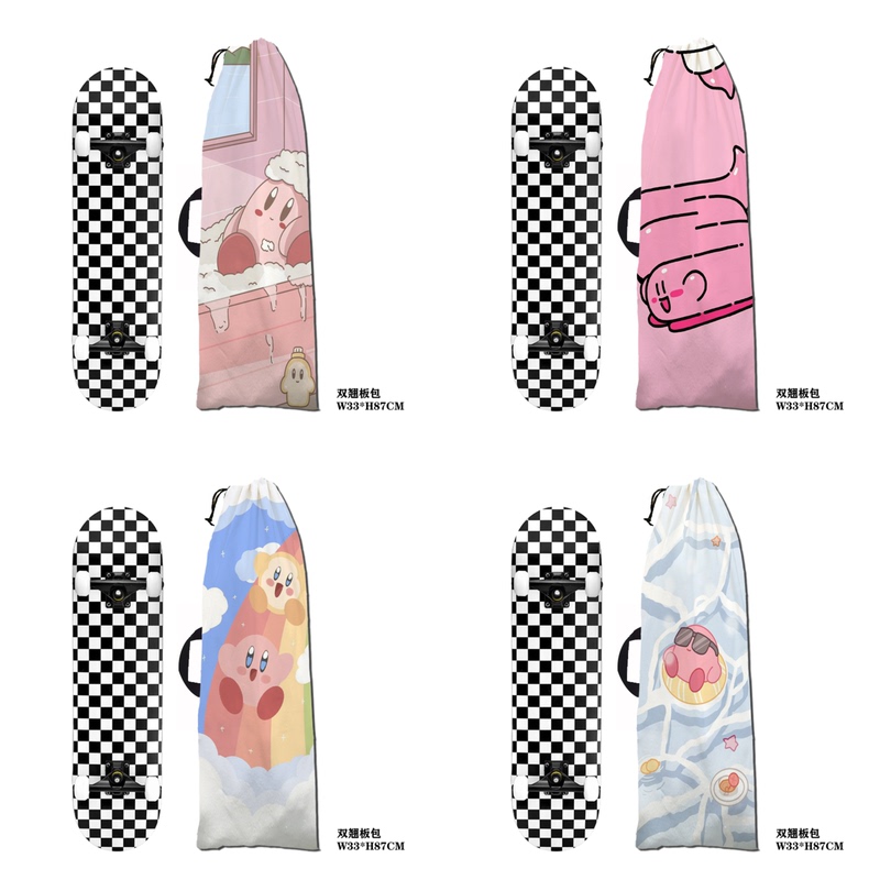 Cartoon Kirby Series Four-Wheel Skateboard Bag Land Surfboard Double Tilt Fish Board Longboard Waterproof Skateboard Bag