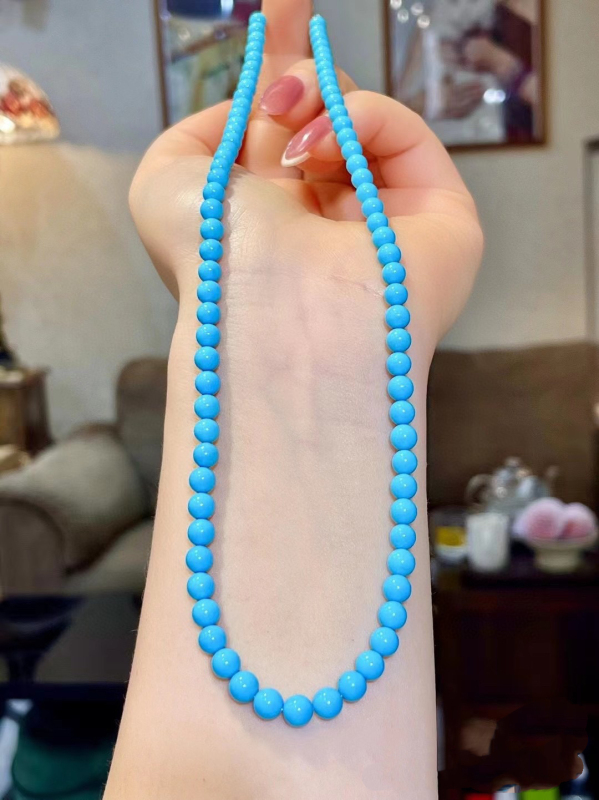 Turquoise Necklace Original Handmade Clavicle Chain with Small Beads, Fashionable and Versatile Trendy High Blue Turquoise for Women