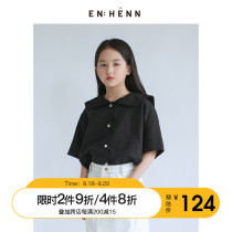 ENHENN Childrens clothing girls navy style short-sleeved shirt boys summer childrens Korean black lapel top Western style
