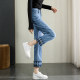 Straight 9-point jeans women's splicing pull-edge loose wide-leg pants summer high-waist small man narrow version of cigarette pants