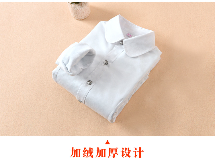 Áo sơ mi trắng trẻ em nữ cotton dài tay mùa đông cộng với nhung dày ấm áp đồng phục nữ lớn áo trắng áo sơ mi trắng bé gái