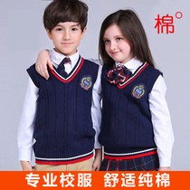 Childrens wool vest boys and girls sweater pure cotton knitted vest British primary and secondary school uniforms long sleeve cardigan