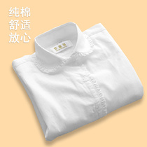 Girls white shirt long sleeve cotton middle school childrens school uniforms spring and autumn bottoming performance foreign childrens white shirt