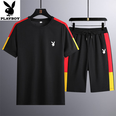 2022 new summer men's short-sleeved t-shirt suit ice silk sportswear shorts casual shirt solid color dad outfit