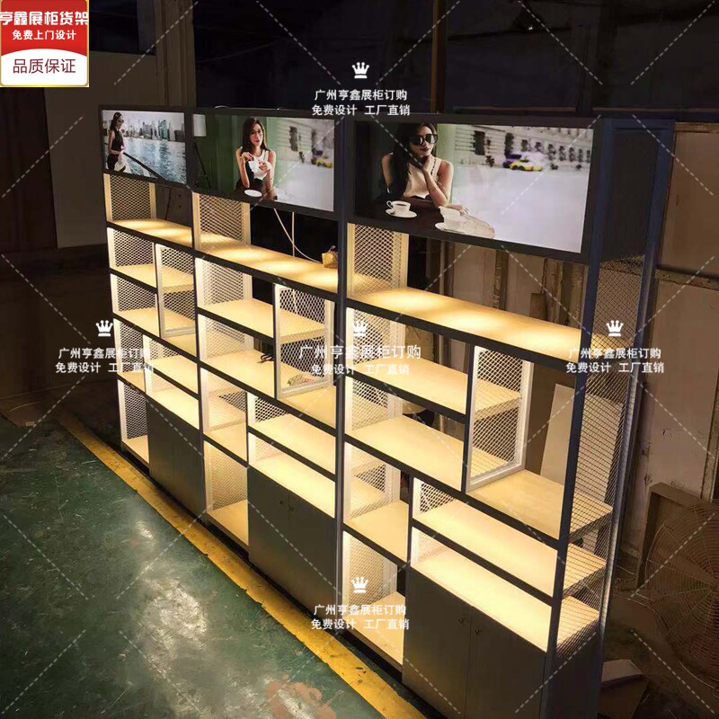 Wood grain-free lacquered plate glasses counter display cabinet vertical display iron frame cabinet boutique sunglasses shelf display cabinet