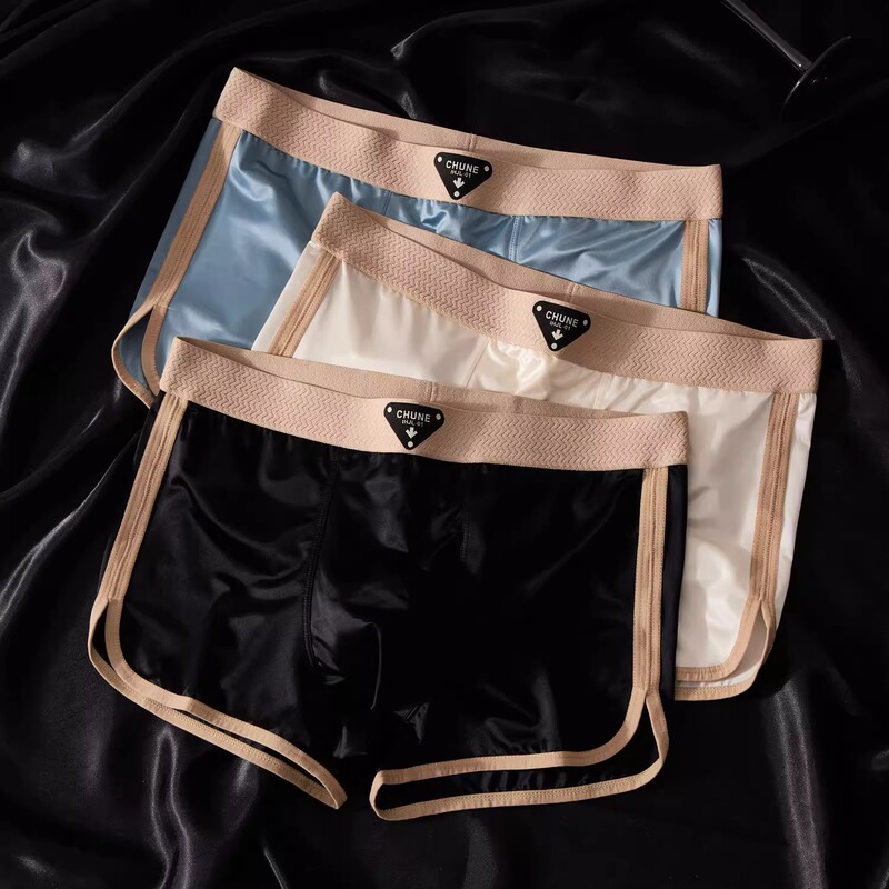 Men's Underwear, Men's Ice Silk, Lightweight, Breathable, Skin-Friendly, Boxer Briefs, Sports, Light Luxury, Satin, Antibacterial, Four-Corner Shorts, Men's Style