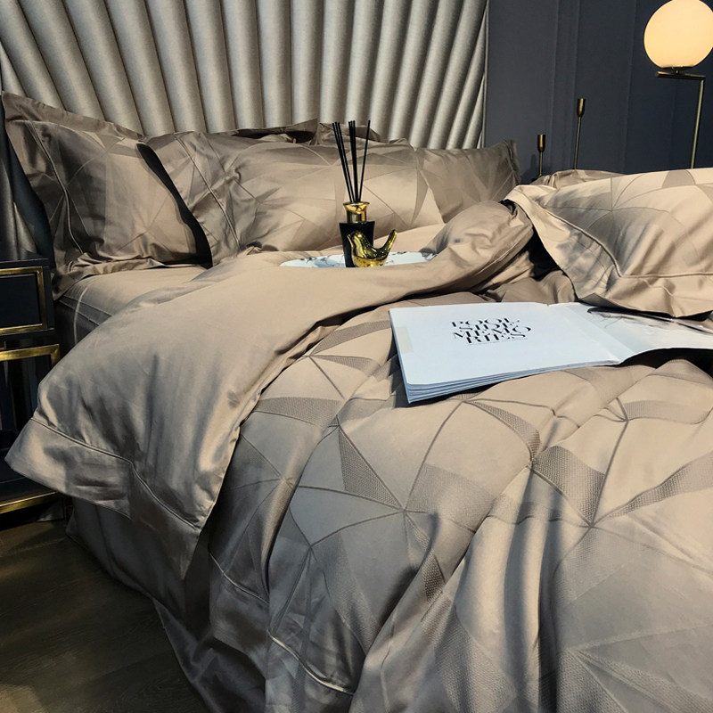 High end 140s pure cotton gon satin jacquard four sets full cotton quilts with light and luxurious long suede cotton European-style bed supplies-Taobao