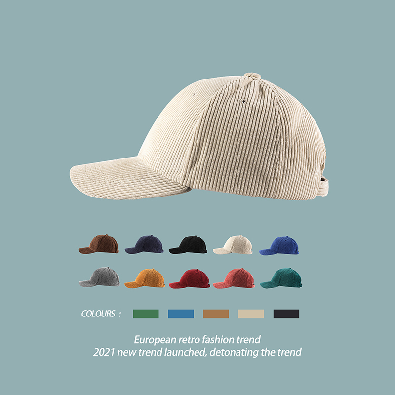 Women's Autumn and Winter Korean Style Versatile Student Cap ins Trendy Corduroy Solid Color Sunshade Baseball Cap for Men