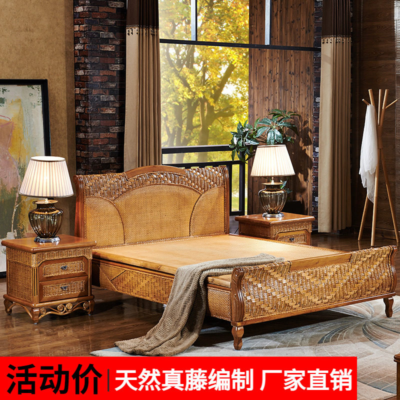 Rattan bed Rattan bed 1 5 1 8 meters double bed rattan woven bed single rattan art bed vacant bed rattan wood furniture