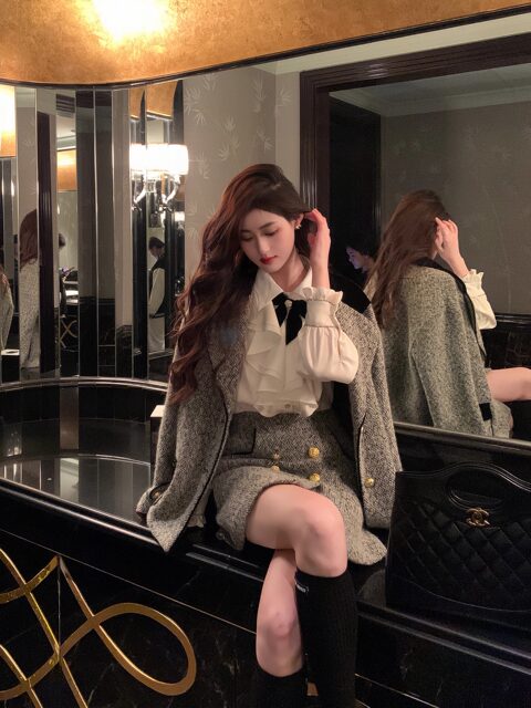 Hollinna Tweed-Style Suit Dress for Women, 2025 Autumn and Winter Collection, Complete Set for Petite Figures, High-End Two-Piece Set