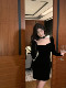 Hollinna Black Dress for Women, Autumn and Winter 2025 New Model, Elegant High-End Velvet Bodycon Slip Dress