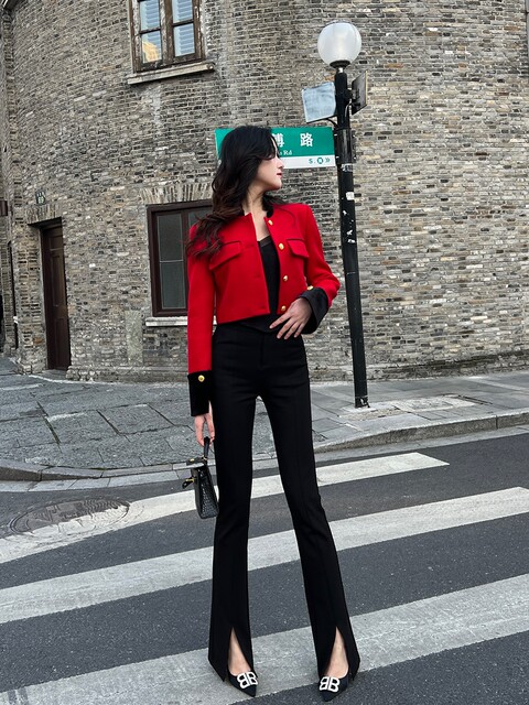 Hollin2025 New Style Slit Flared Pants for Women, Spring and Autumn Design, Niche High-Waisted Slimming Casual Pants