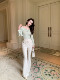Hollin Knitted High-Waisted White Flared Pants for Women, Spring and Autumn 2025 New Fashion Versatile Stretchy Casual Long Pants