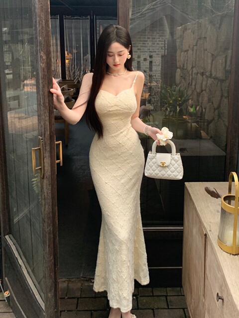 Hollinna Suspender Dress for Women, Spring and Autumn, High-End, Waist-Cinching, Elegant, French-Style Date Dress, Birthday Dress, Long Dress