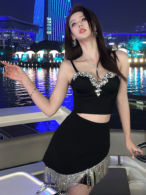 Hollin Handmade Rhinestone Strapless Tube Top for Women, with Chest Pads, High-End, Not Vulgar, Dopamine Fashion