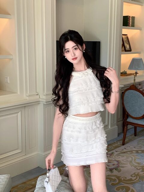 Hollinna[Cheese Ice Cream]Skirt Set for Women, Summer Design, Niche, High-End, Thin Two-Piece Set