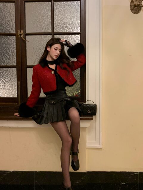 Hollinna Fox Fur Wool Tweed Style Suit for Women Autumn and Winter 2025 New Short Coat Modern Two-Piece Set