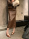 Hollinna Maillard Retro Leather Skirt Women's Autumn and Winter 2025 New Slim High-Waisted Skirt Fishtail Hip Skirt