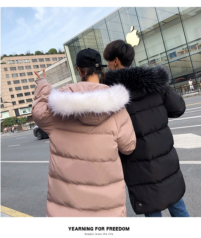 Cotton dài phần phiên bản Hàn Quốc của các sinh viên dịch vụ bánh mì lỏng lẻo xuống bông bf Harajuku lông cổ áo mùa đông đôi tình nhân