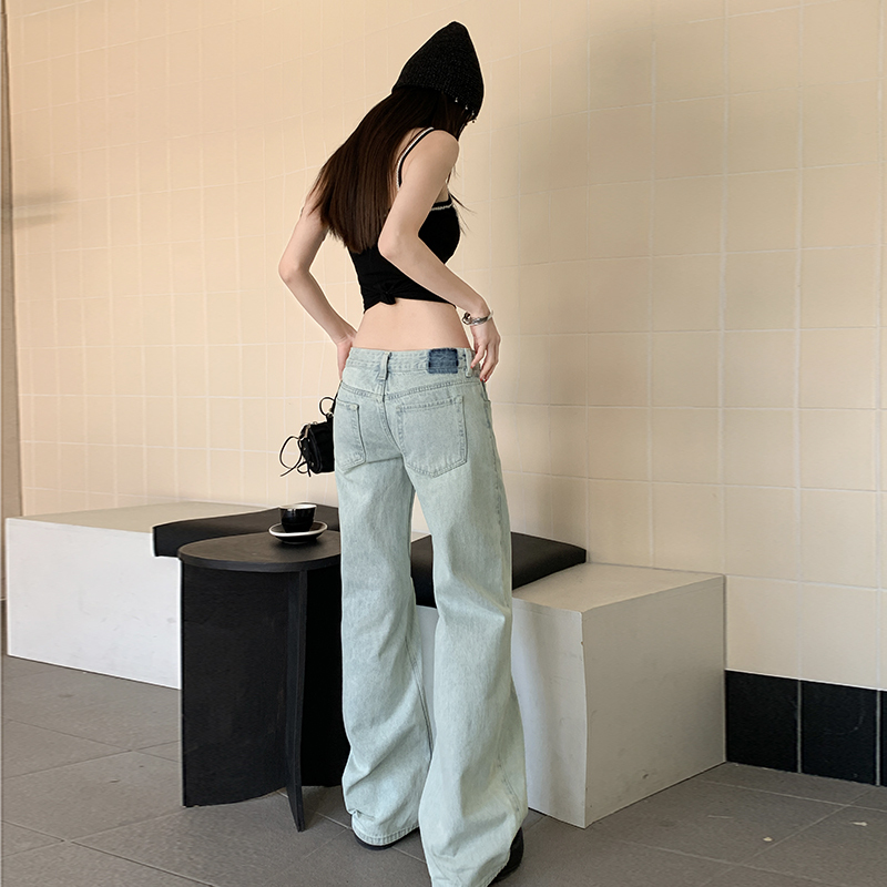 American-Style Spicy Girl Light-Colored Low-Waist Jeans for Women, New Spring/Summer Design, Simple and Loose, Slimming Straight-Leg Pants, Trendy